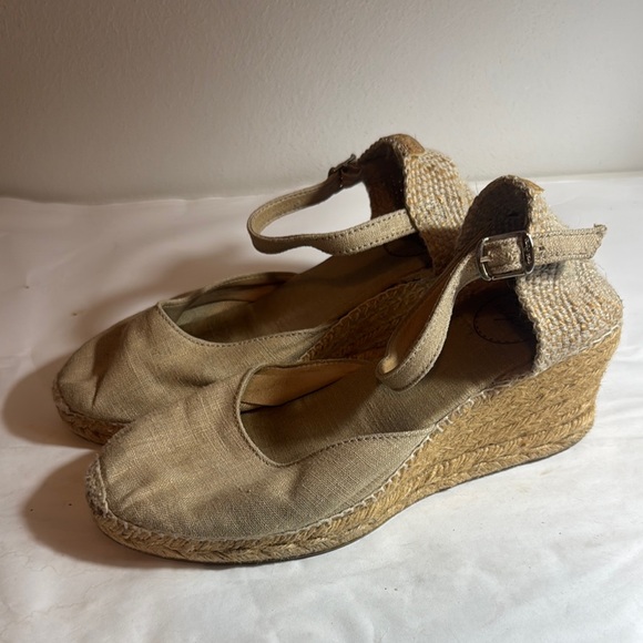 Used Toni Pons Stylish Tan Espadrille Wedge Sandals sz 37 - Picture 1 of 6